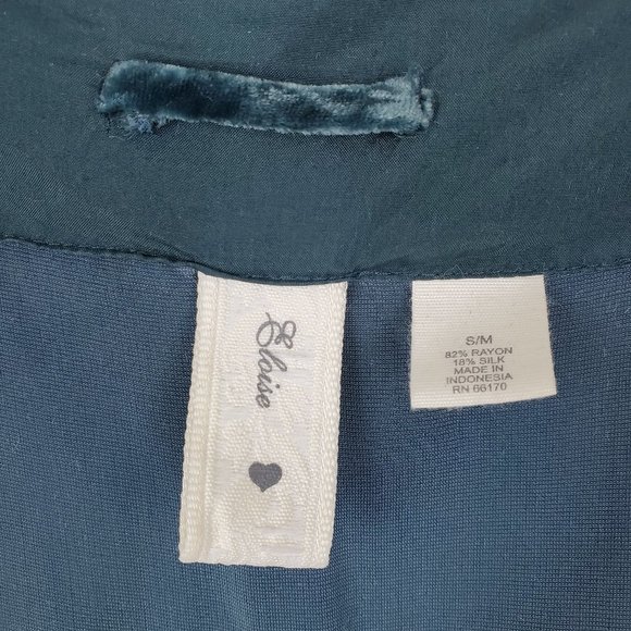 Eloise velvet robe anthropologie rare mineral blue luxury S M retro 90's - Picture 4 of 8